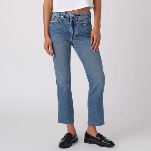 AMO Loverboy Jeans in Loved Size 26 Frayed Hem Straight Leg Cropped Button Fly - Picture 1 of 15